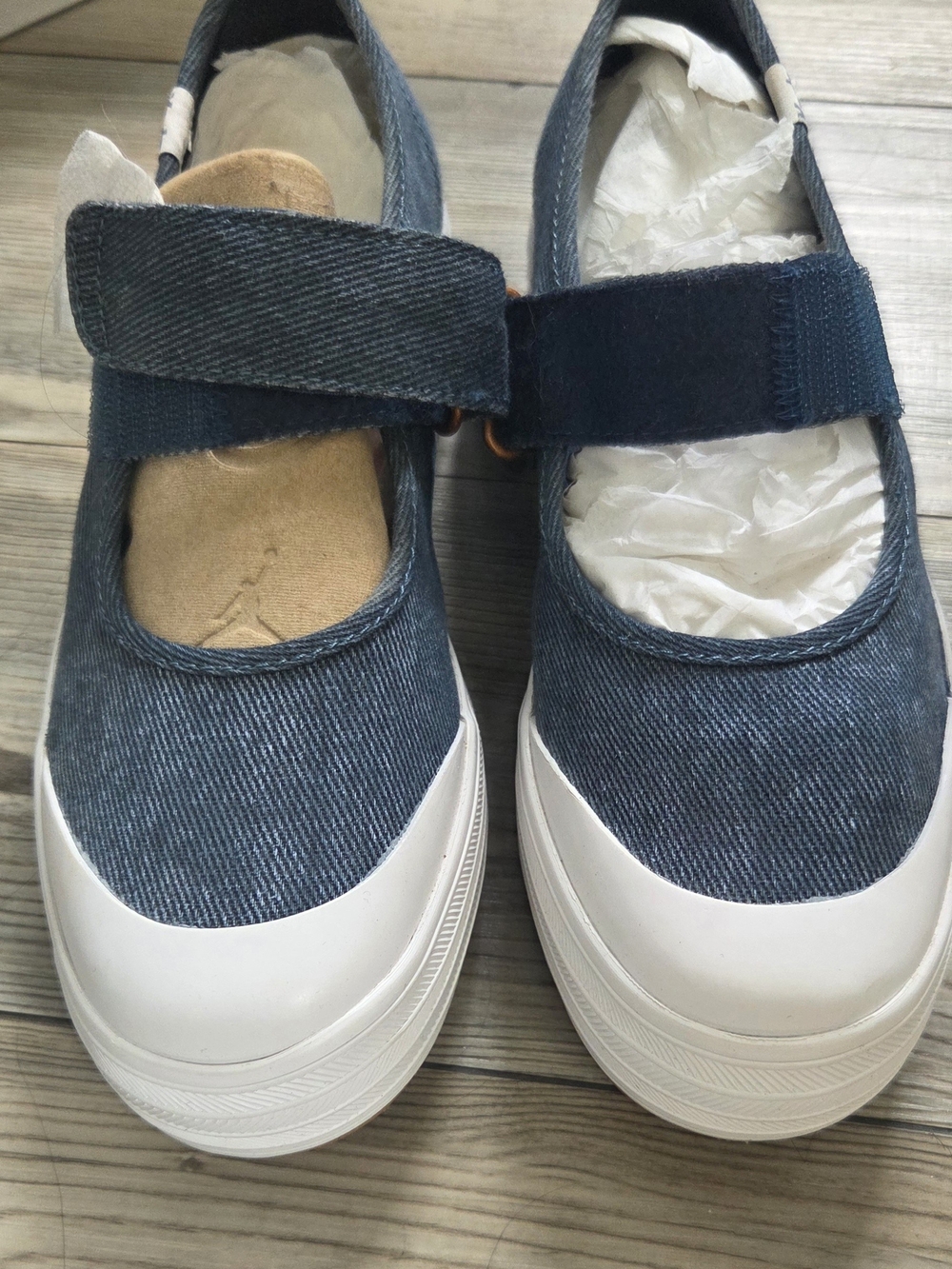 Keds Denim Mary Jane Sneakers in Blue and White
